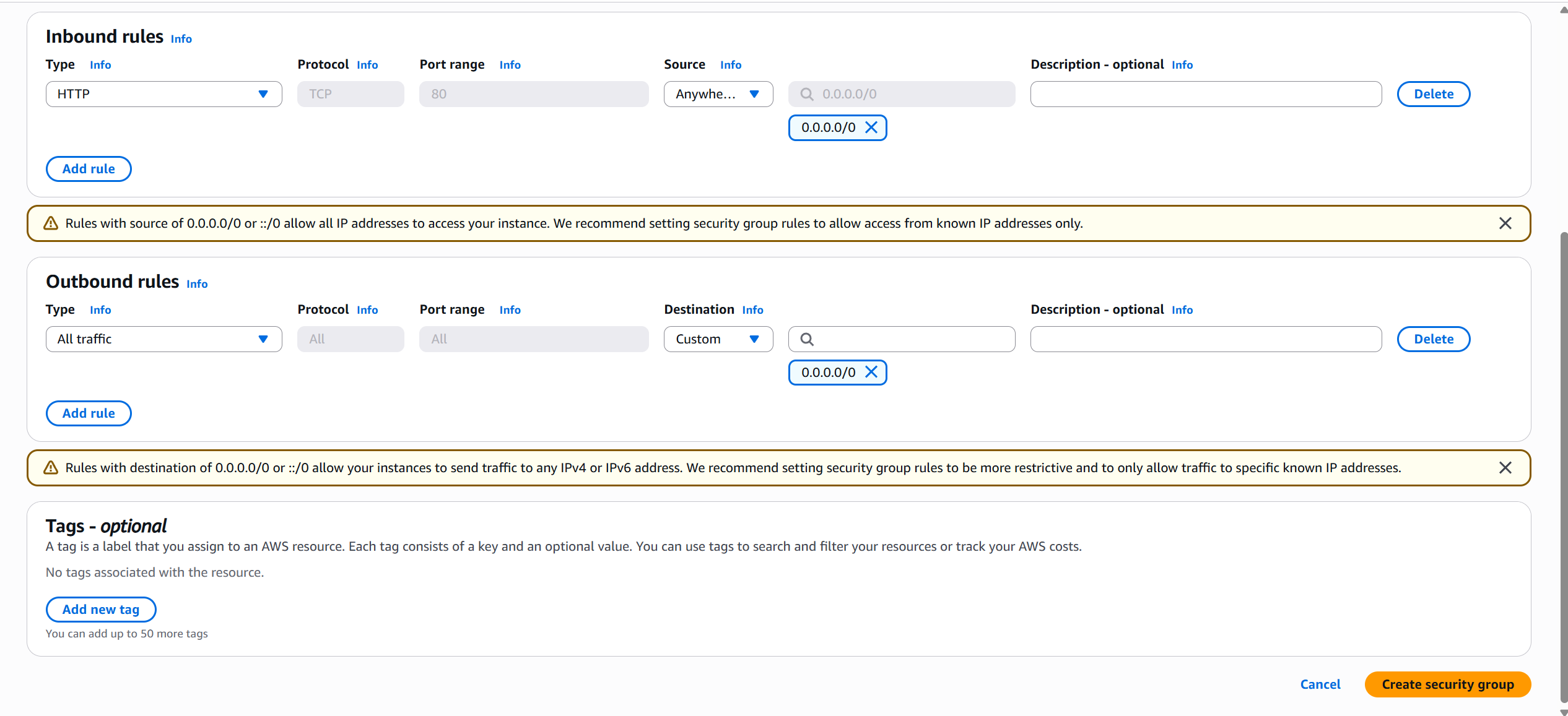 Create Security Groups